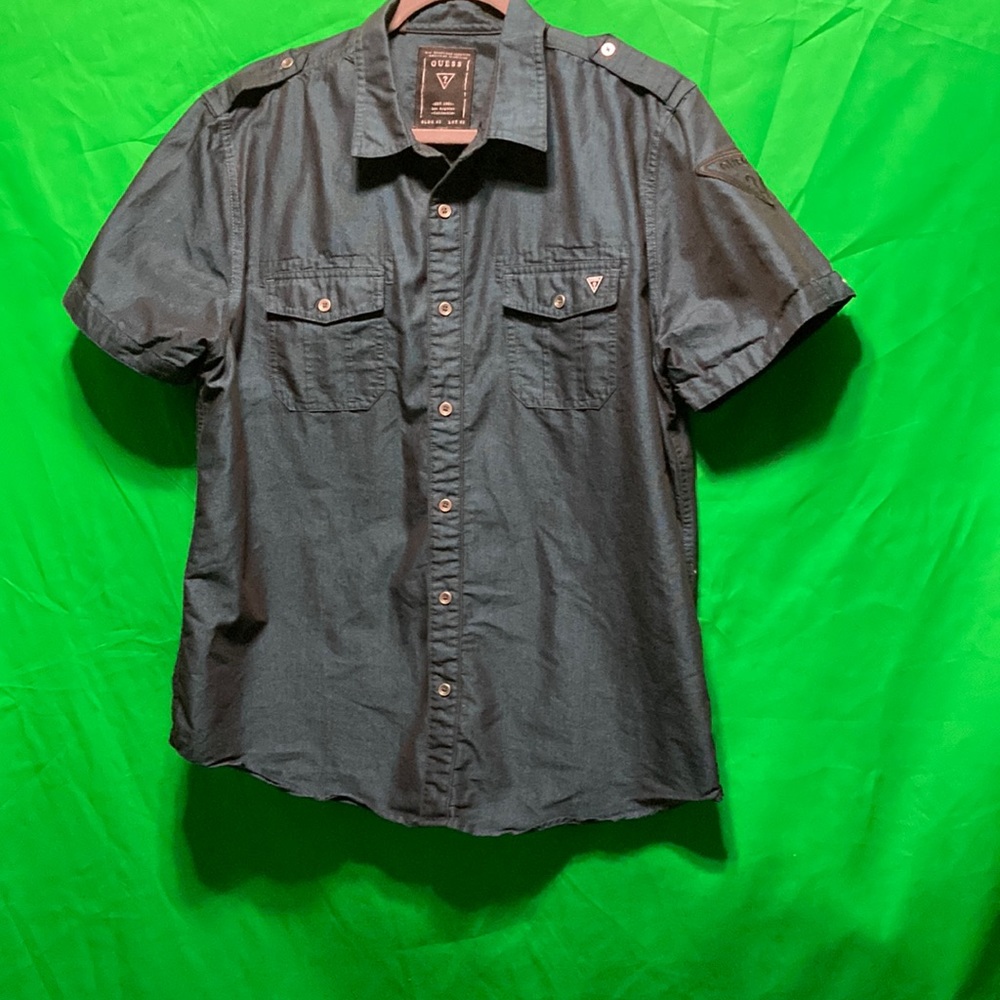 Guess dark blue button up shirt